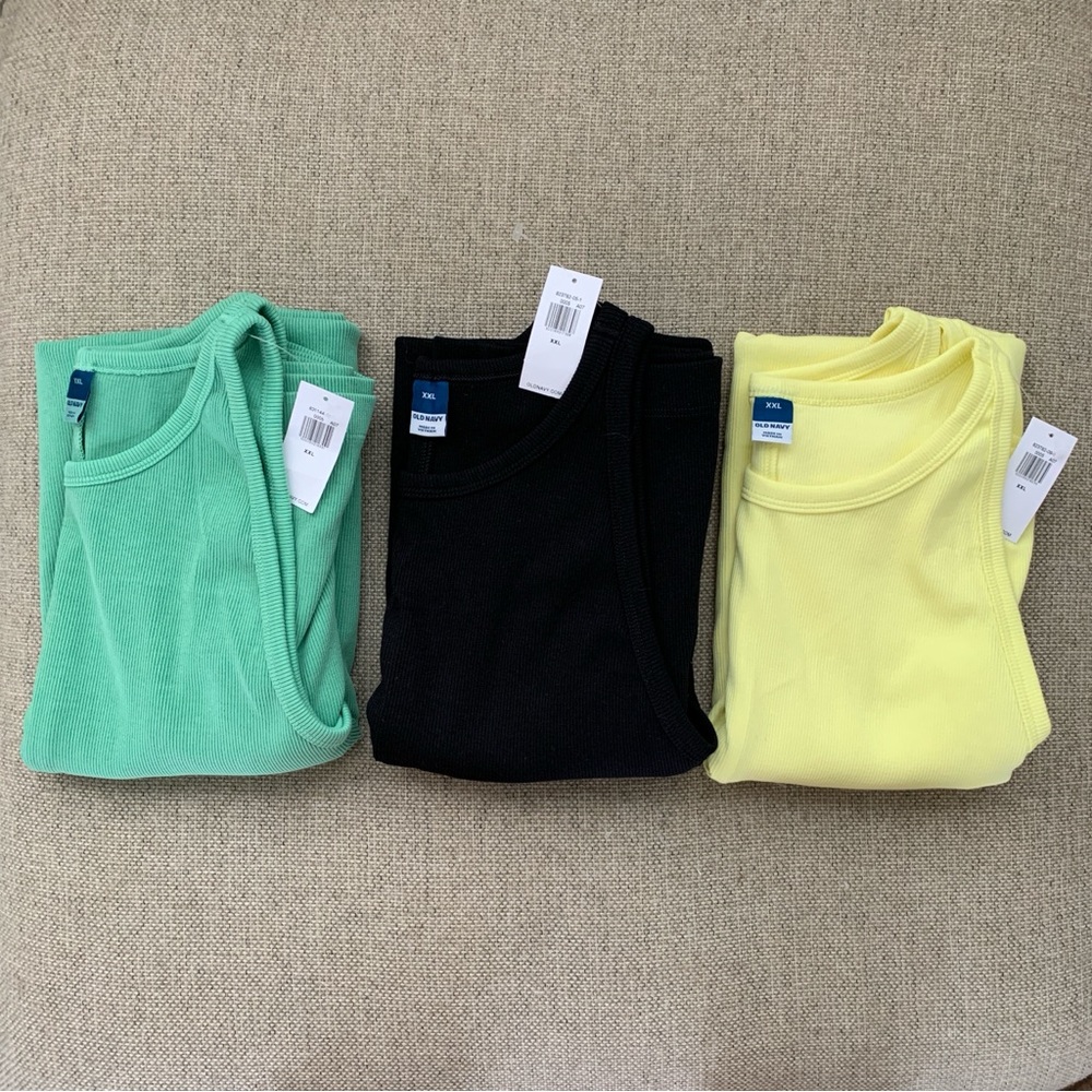 Lot of 3 Dresses Ribbed Midi Butter Yellow Green Black Old Navy Size XXL